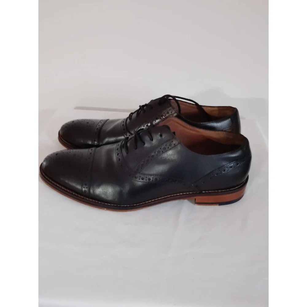 Johnston & Murphy Conard Cap Toe Men 9.5M Black Leather Oxford Goth Dress Shoes